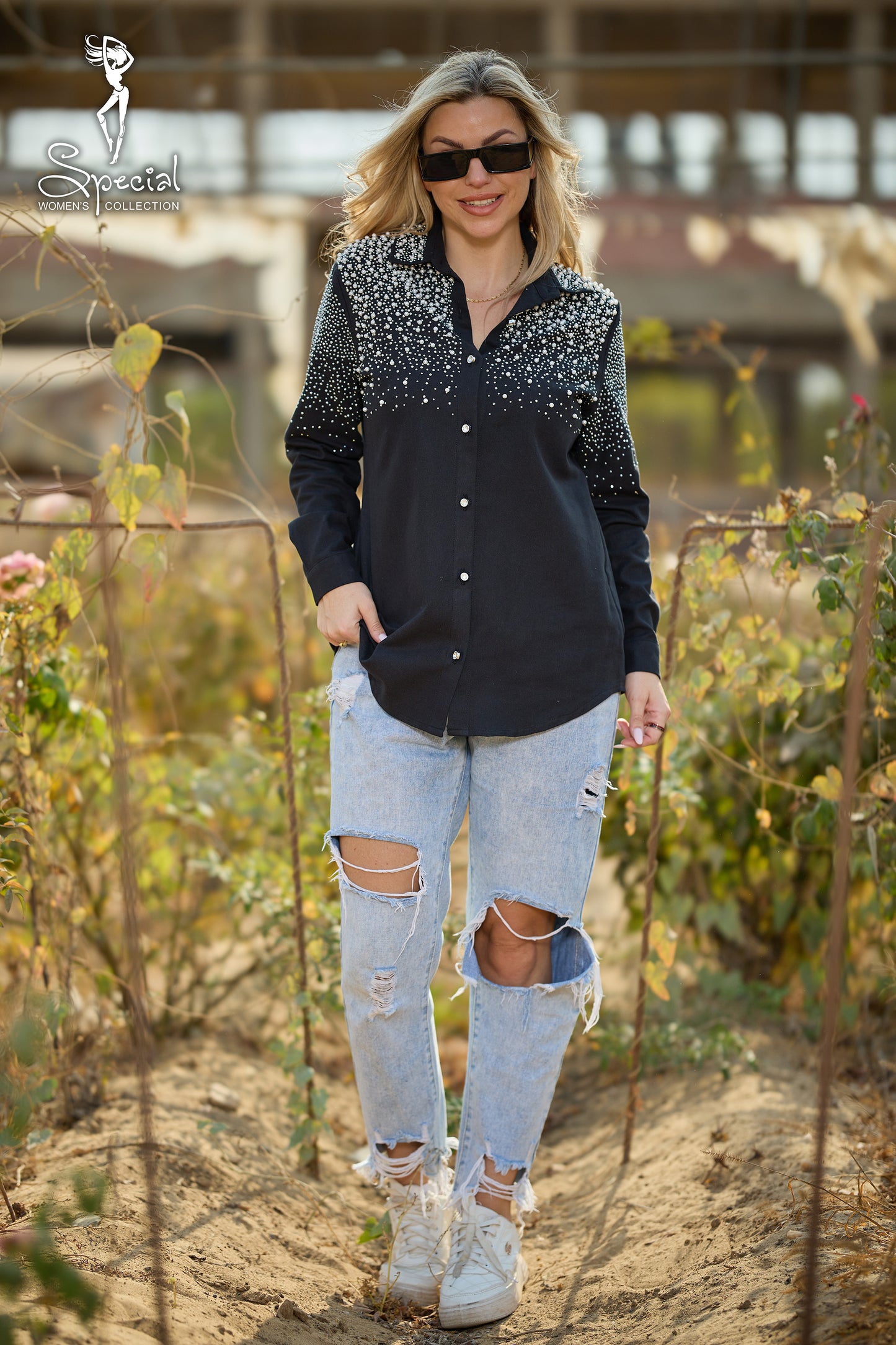 Pearl  / Diamond 💎-Embellished Gabardine Shirt