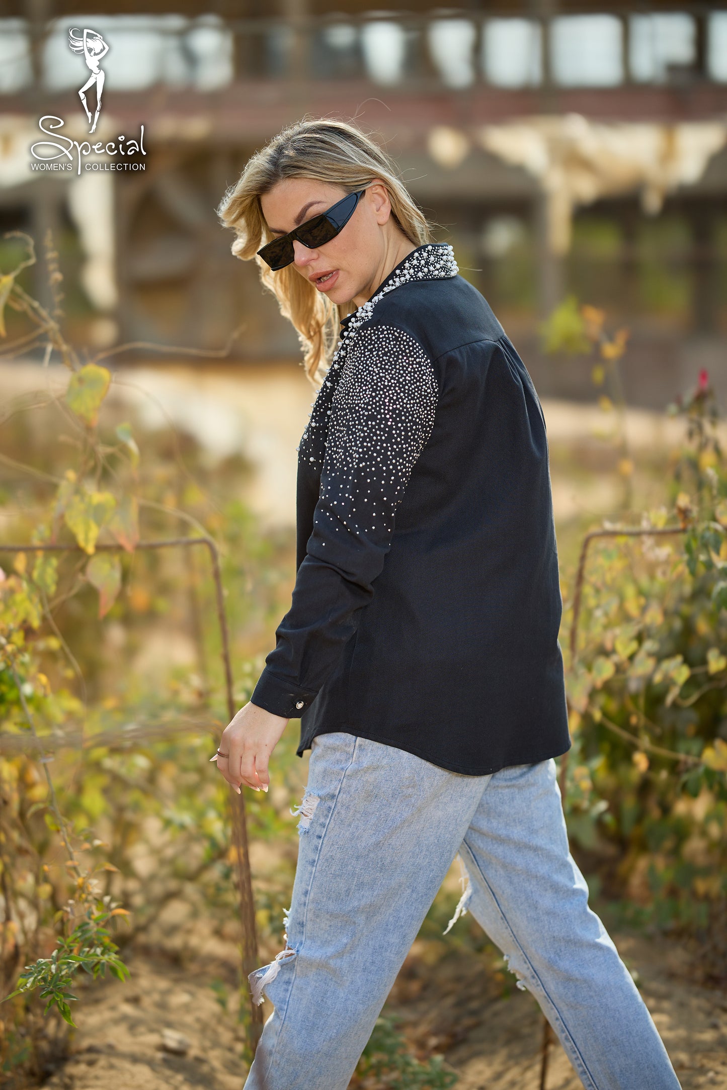 Pearl  / Diamond 💎-Embellished Gabardine Shirt
