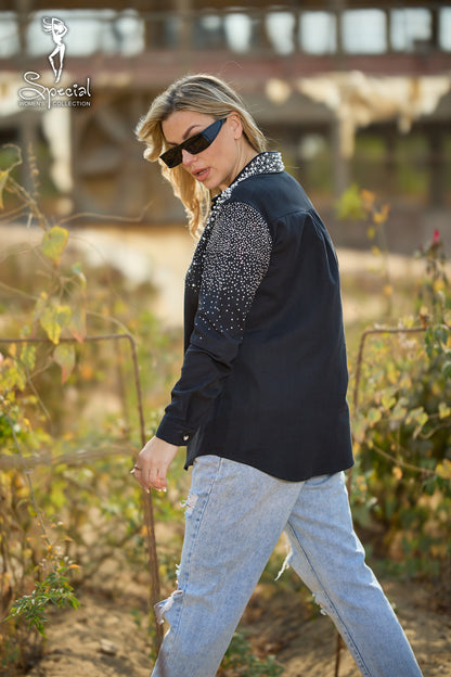 Pearl  / Diamond 💎-Embellished Gabardine Shirt