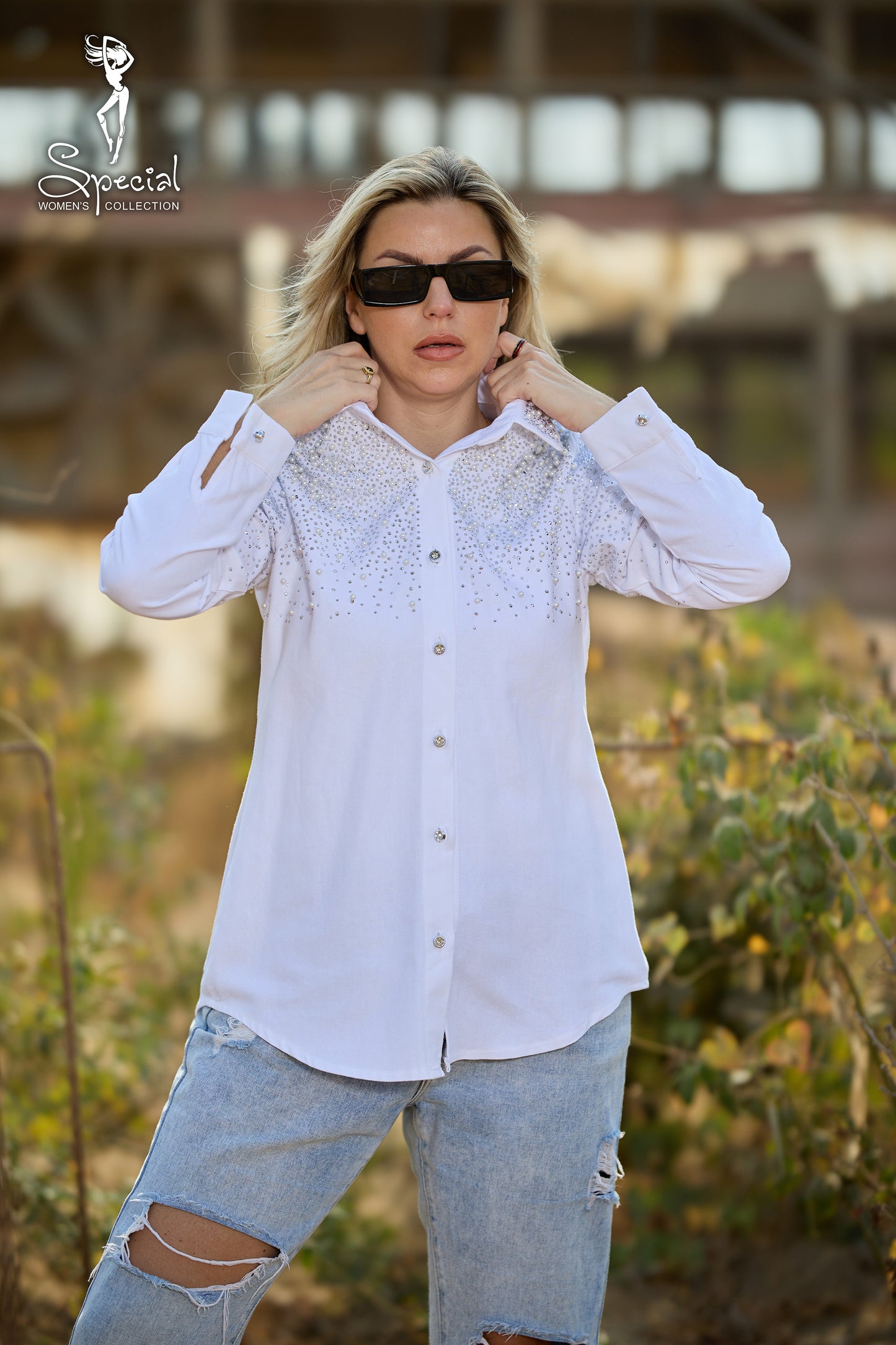 Pearl  / Diamond 💎-Embellished Gabardine Shirt