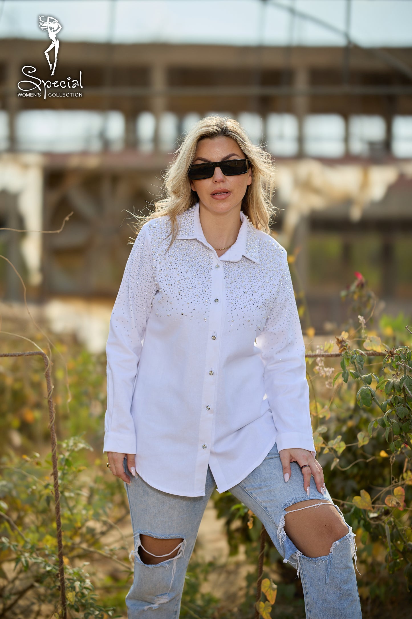 Pearl  / Diamond 💎-Embellished Gabardine Shirt