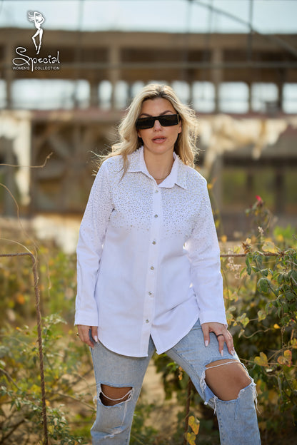 Pearl  / Diamond 💎-Embellished Gabardine Shirt