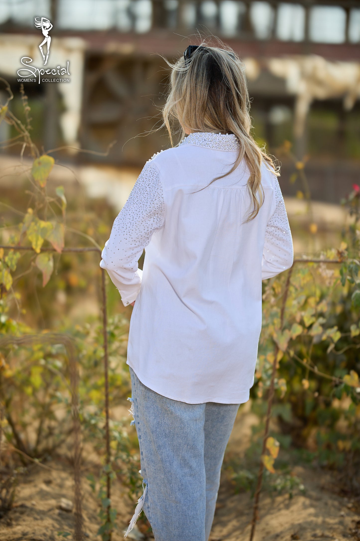 Pearl  / Diamond 💎-Embellished Gabardine Shirt
