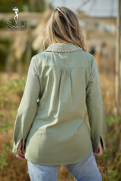 Pearl  / Diamond 💎-Embellished Gabardine Shirt