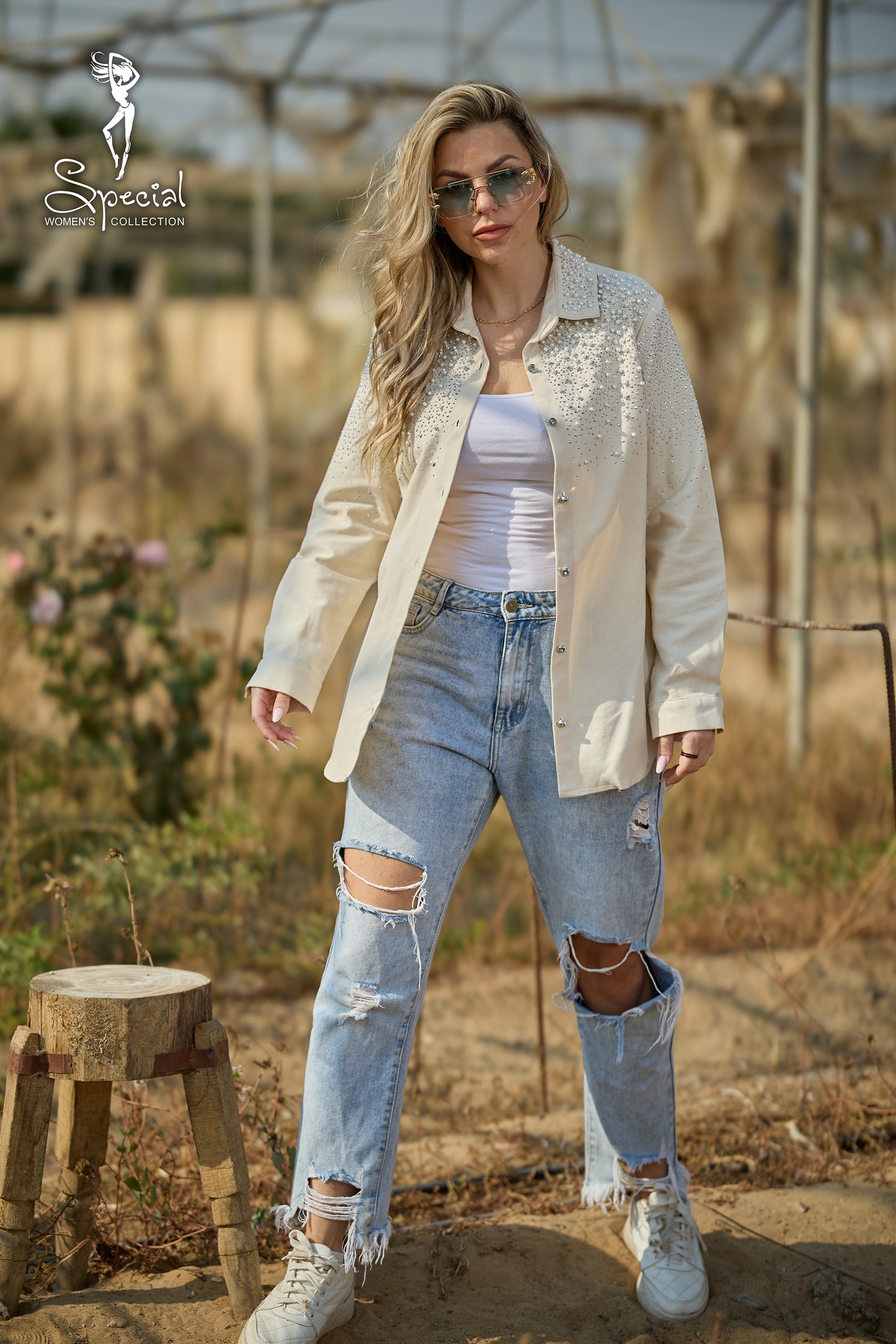 Pearl  / Diamond 💎-Embellished Gabardine Shirt