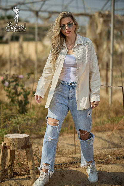 Pearl  / Diamond 💎-Embellished Gabardine Shirt
