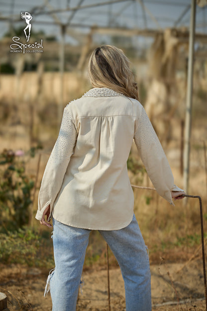 Pearl  / Diamond 💎-Embellished Gabardine Shirt